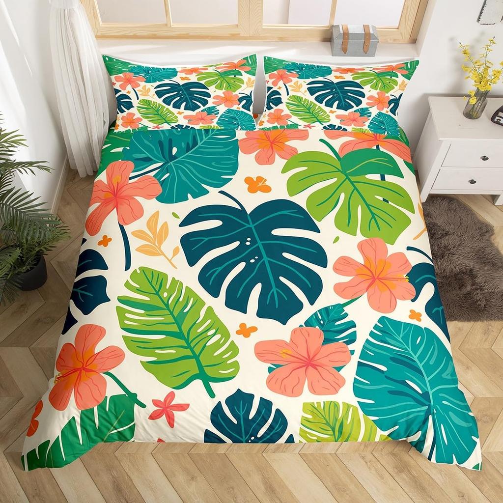 Palm Leaves Bedding Set Queen Full Twin Tropical Leaves Duvet Cover For Boys Girls Tropical Botanical Floral Comforter Cover