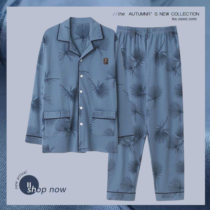 2023 Herren-Schlafanzug aus 100 % Baumwolle mit langen Ärmeln – Frühlings-/Herbststil für Teenager
