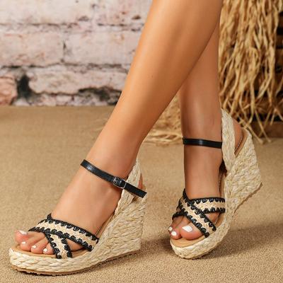 Nouvelles Sandales Espadrilles à Plateforme Compensée d'Été Tendance Mode Loisirs Confortables Femmes Chaussures de Plage Sandales