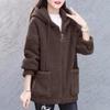 Women's Lamb Wool Sweatshirt Plus Velvet Autumn and Winter Loose Korean Style Zipper Pocket Cardigan Thickened Jacket