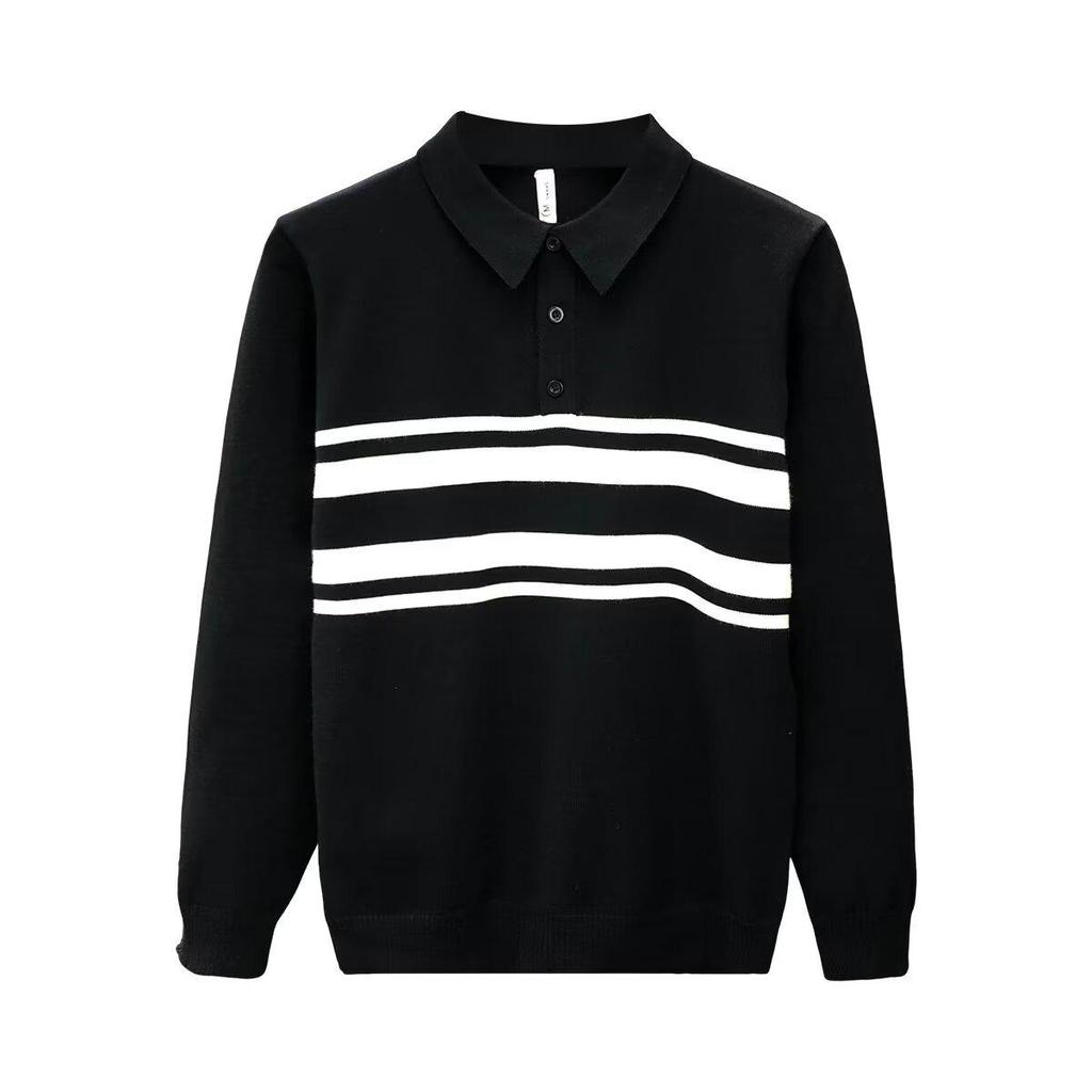 Men's Korean Color Block Striped Knit Polo Sweater - Trendy Autumn/Winter Fashion