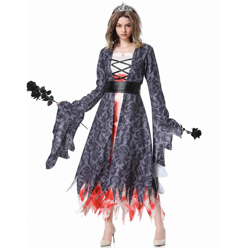 Halloween Costume Masquerade Horror Skeleton Vampire Bride Zombie Bloodstained Princess Dress Woman