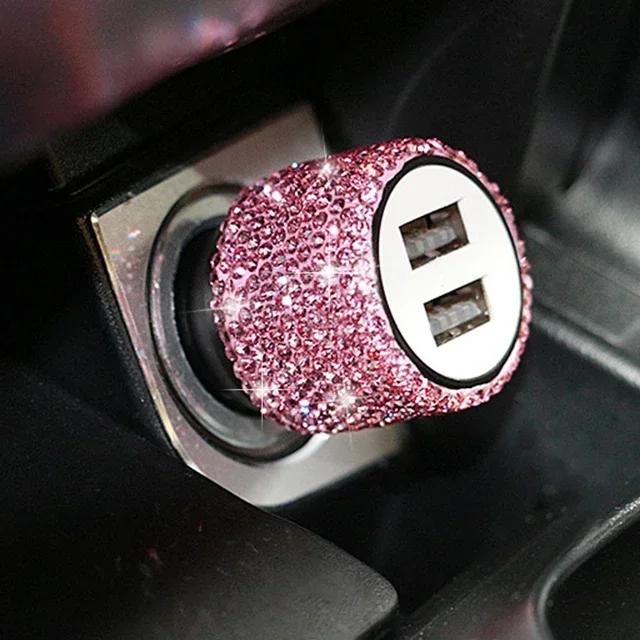 Car Decoration Car Styling Diamond Auto Parts Fashion Diamond Car Charger 3-in-1 5V 2.1A Dual Port Quick Adapter