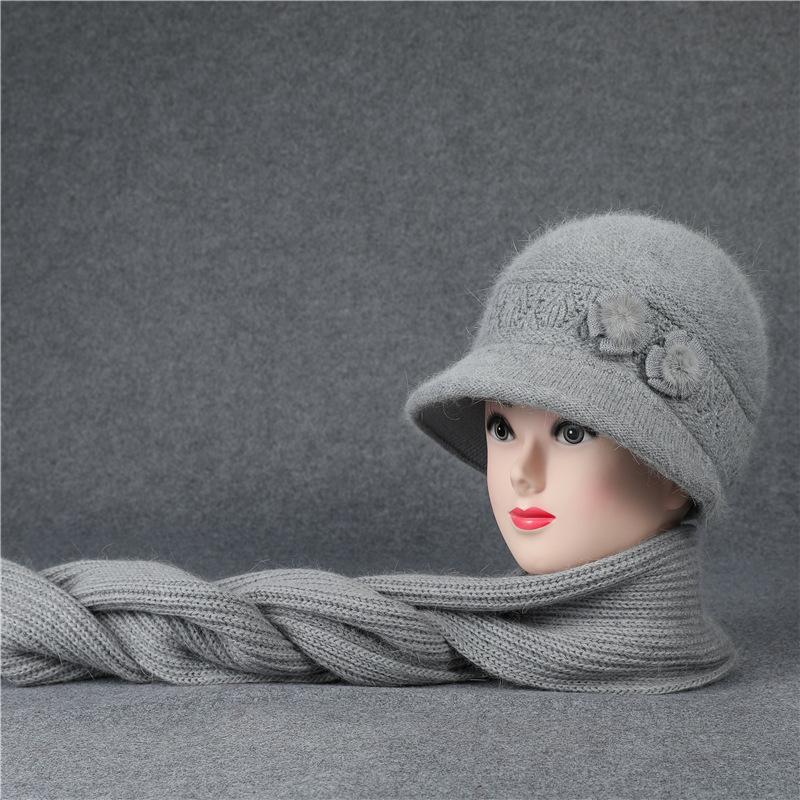 Šál, Súpravy čiapok Zimná čiapka pre ženy stredného veku a staršie Pletená z králičej priadze pre teplo Klobúk typu bucket pre starších ľudí Babička so zamatovými súpravami