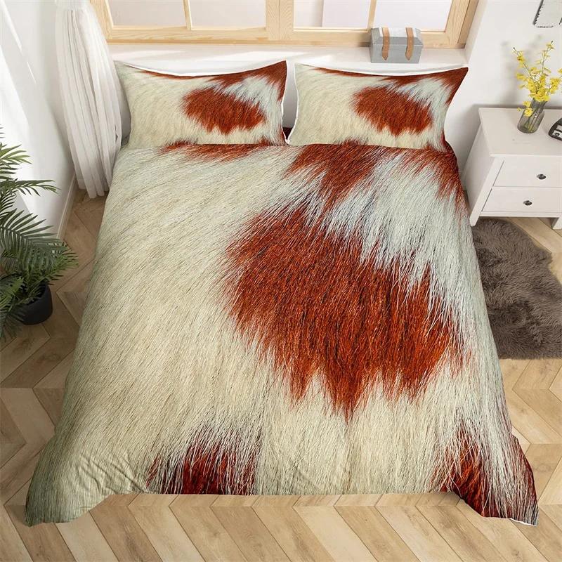 Funda nórdica tamaño king con estampado de animales de granja, de microfibra y piel de vaca. Juego de ropa de cama estilo western con estampado de piel de vaca para niños y niñas.