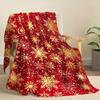 1 Stück Kuschelige Vintage Weihnachts-Schneeflocken-Decke - Weicher Flanell mit goldenem Schneeflocken-Druck Roter Hintergrund mit weißen Punkten