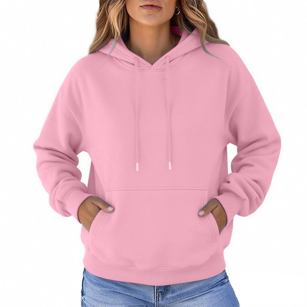 Damen Color Lockere Passform Übergröße Langarm Sweatshirt mit Tasche für Lässige Alltagsmode