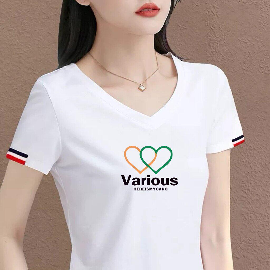 

Women s White Heart Print V-Neck Short-Sleeve T-Shirt - Stylish & Casual Mother s Wear S