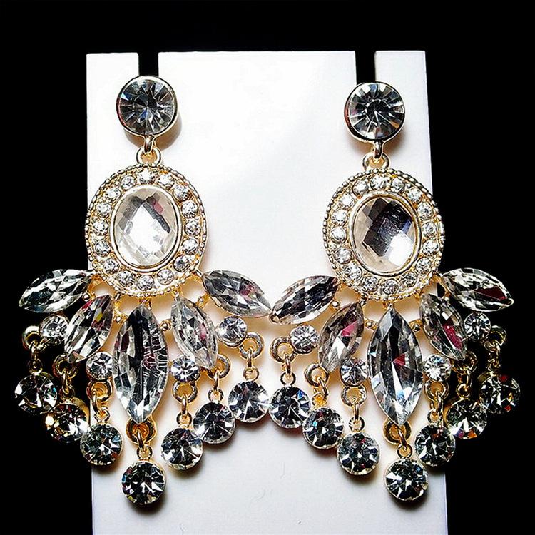 Star Shine Luxury Crystal Earrings Fashion Gala High-end Diamond Earrings Tassel Temperament Earrings