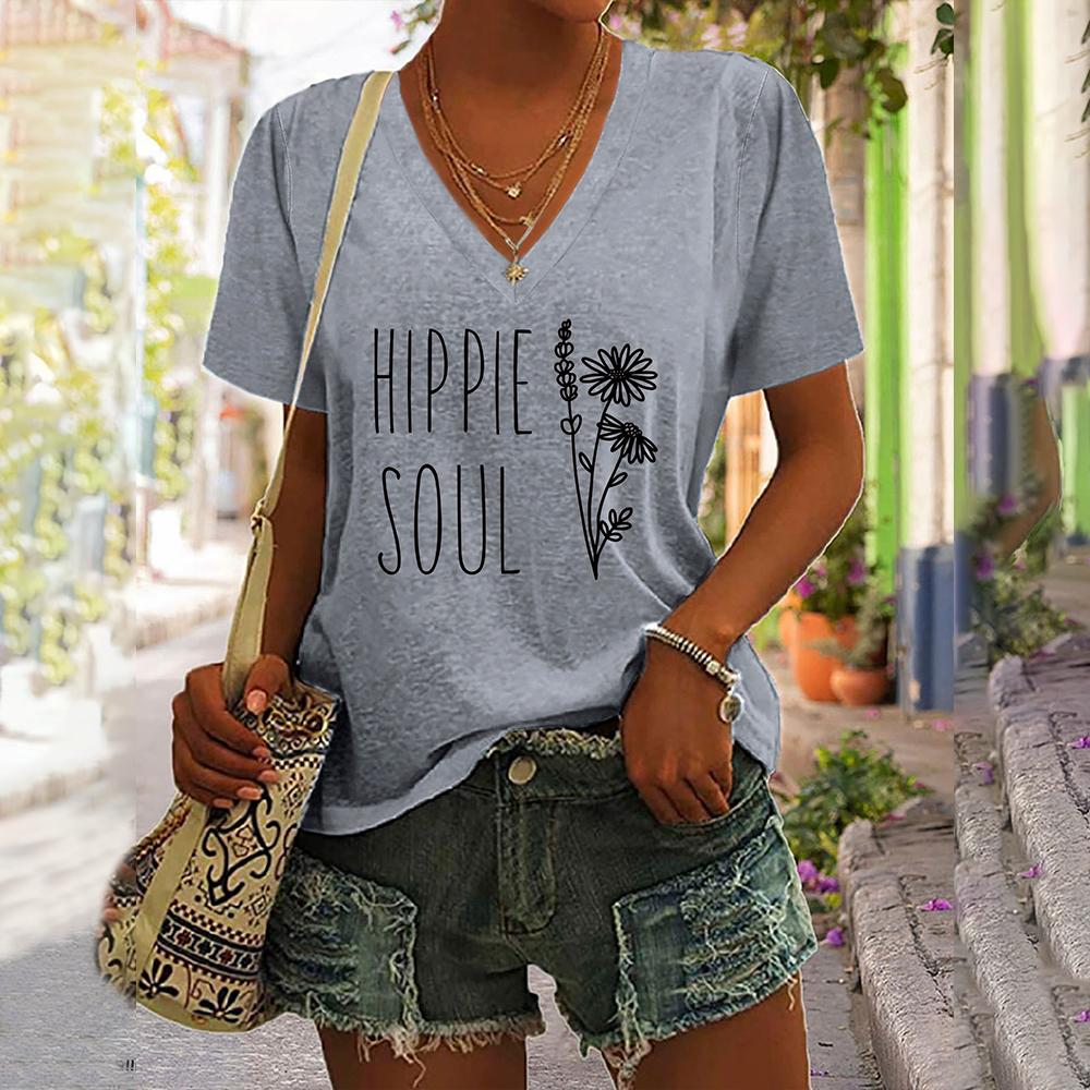 

2024 Нова жіноча футболка з принтом літер Топ великого розміру Жіночий трендовий одяг Модна футболка з коротким рукавом Жіноча футболка оверсайз з V-подібним вирізом XS