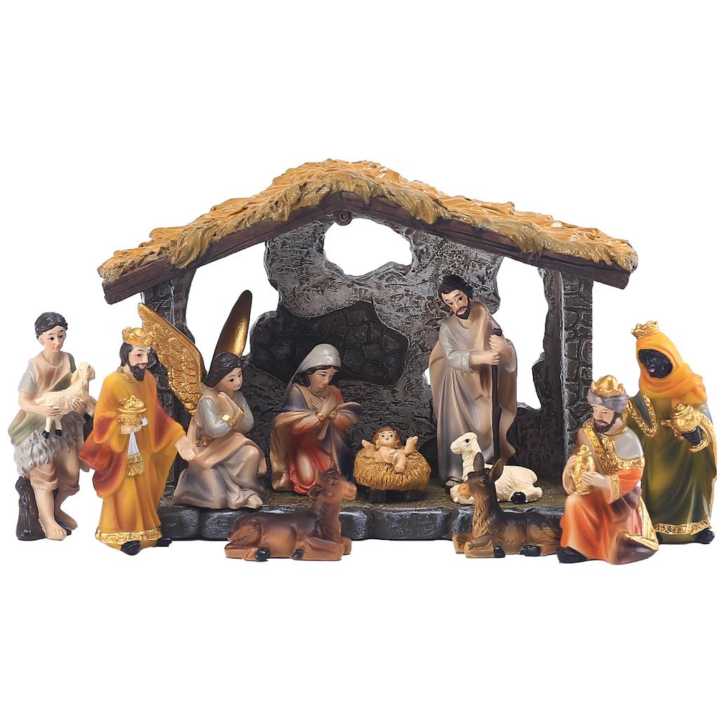 Nativity Set Realistic Hand Painted Nativity Scene Resin Figurine Set for Xmas Tabletop Decor
