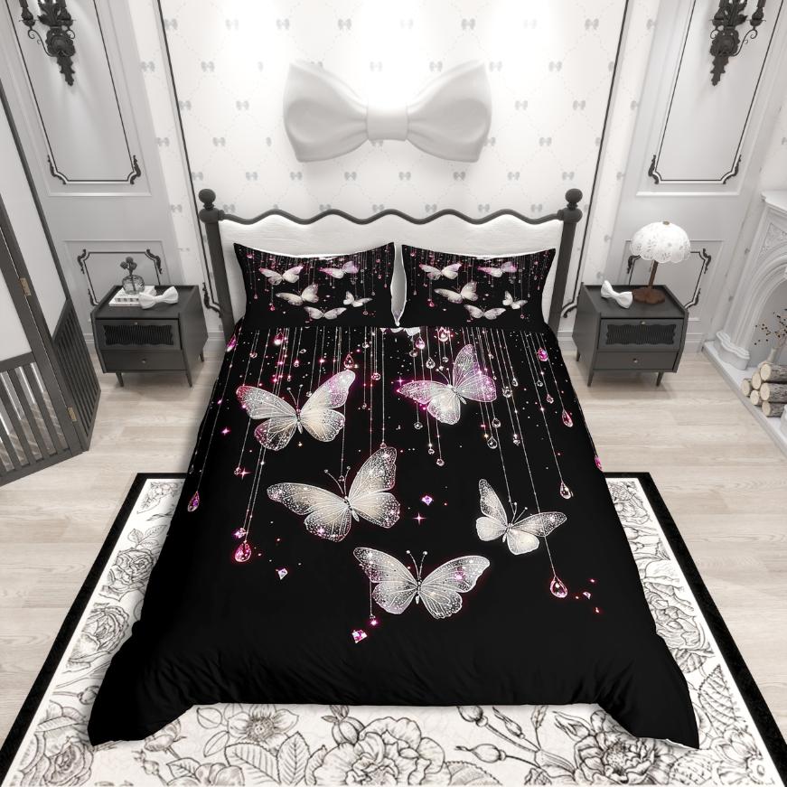 Comforter Homewish Chic Butterflies Cartoon Butterflirs Bedding Setpink Black Bed Set For Kidsluxury Bedroom Decor