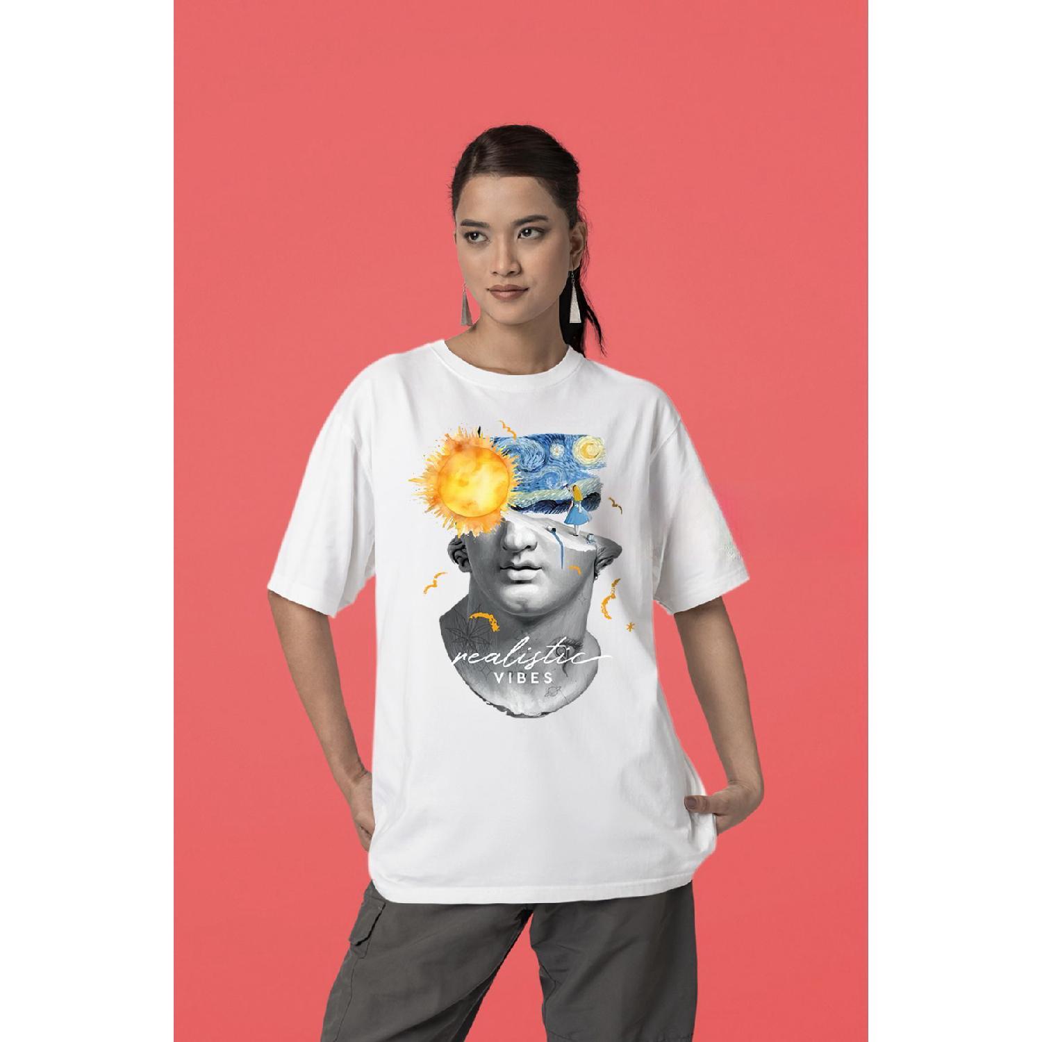 

Realistic Vibes Front Printed Oversize Unisex T-shirt S белый