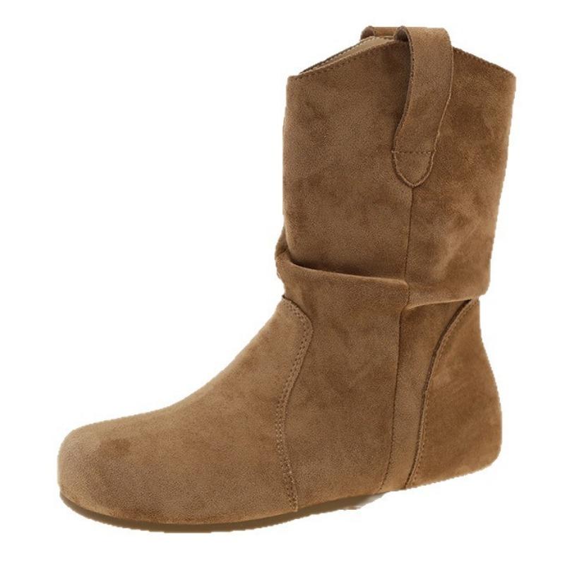 Retro pleated stacked short Martin boots women's autumn new simple and thin retro flat knight boots