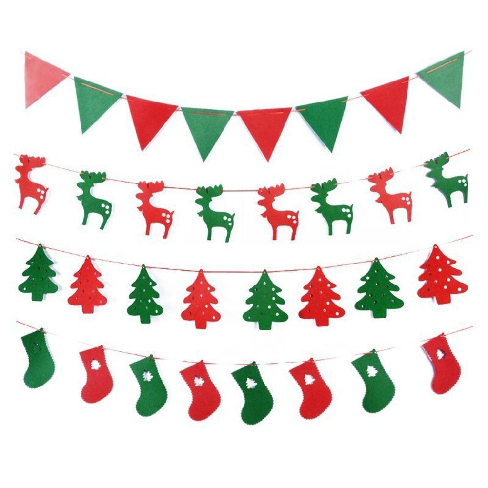 Felt Christmas Banner Elk Design Red Green Felt Christmas Banner Santa Design Hanging Ornament Xmas Pull Flag New Year Party