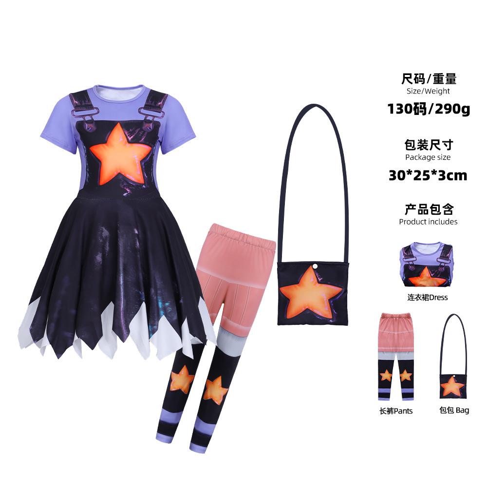 C Poppy's Playtime Lily Short Sleeve Cos Dress Girls Halloween Party Show Dress X