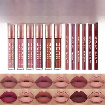 Ματ Σετ Lip Gloss και Μολύβι Χειλιών Μακράς Διάρκειας Αδιάβροχο Κιτ Υγρού Κραγιόν