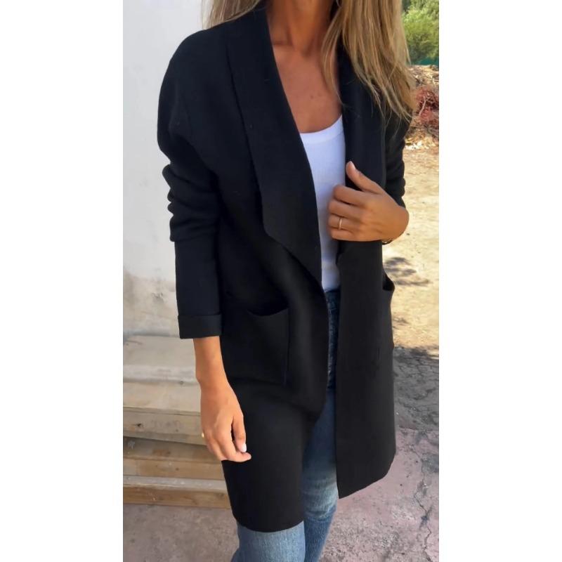 YYFS Damemote Uformelt Høst Vinter Ensfarget Print Langermet POLO Neck Coats