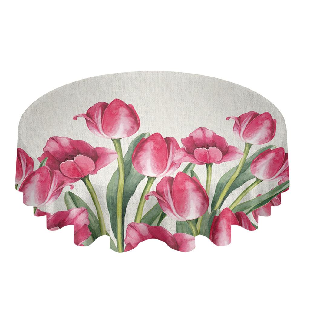 Spring Watercolor Flower Tulip Round Table Cloth Festival Dining Waterproof Tablecloth Table Cover For Wedding Party Decor