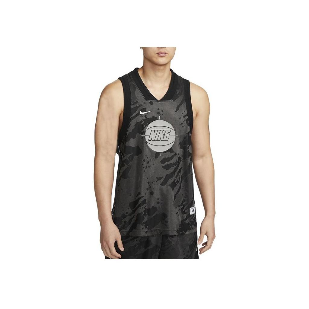 Nike Logo Print Camouflage V-Neck Basketball Vest Men Tops Black DX0258-010