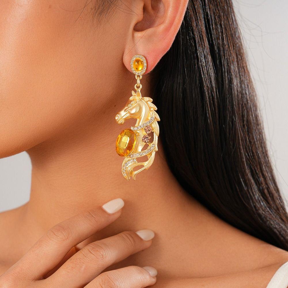 Cartoon Luxury Pony Earrings Zodiac Horse Horse Mascot Drop Earrings  Year of Horse Gift