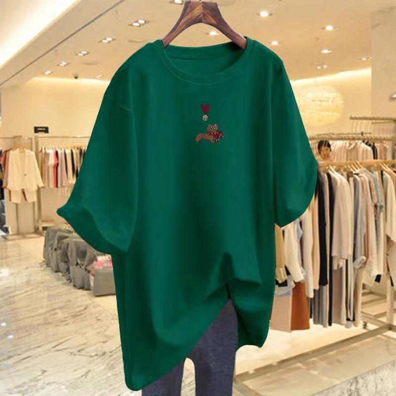 Large size women's T-shirt short-sleeved puppy printed top love 2025 summer fat girl fashion shirt casual tide