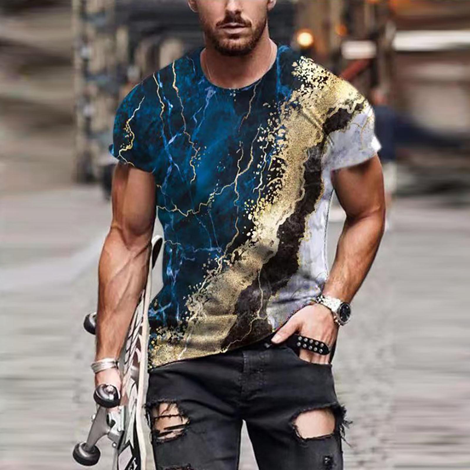 

Мужская уличная мускулистая футболка с коротким рукавом и принтом с индивидуальной текстурой, модная модная футболка S золотой