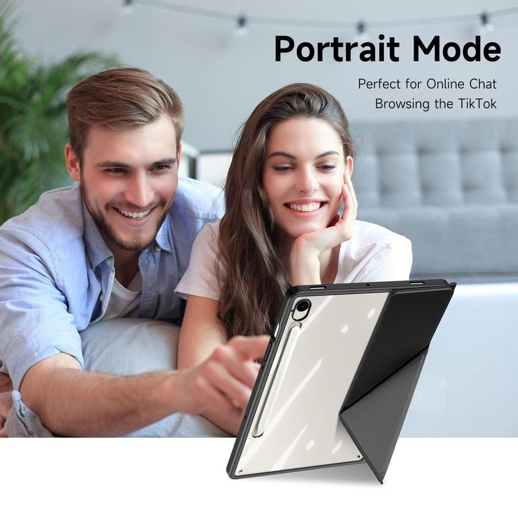 DUX DUCIS Magi Series for Samsung Galaxy Tab S10 FE/Tab S9/S9 FE Case Origami Stand Leather+PC+TPU Clear Back Cover