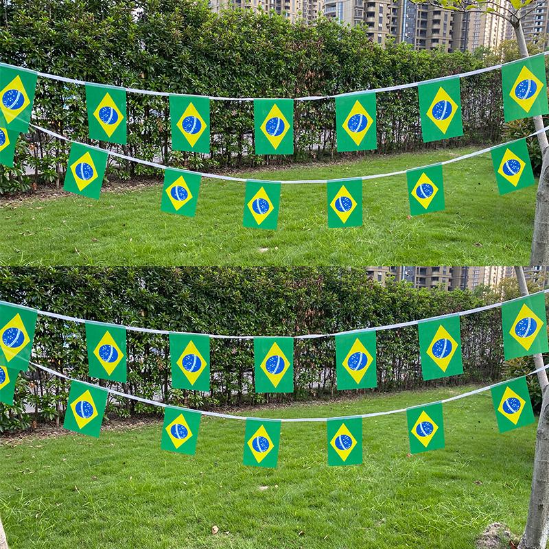 Aerlxemrbrae 20pcs/lot Brazil Bunting Flags 14x21cm BR Brazil String Banner Buntings Festival Party