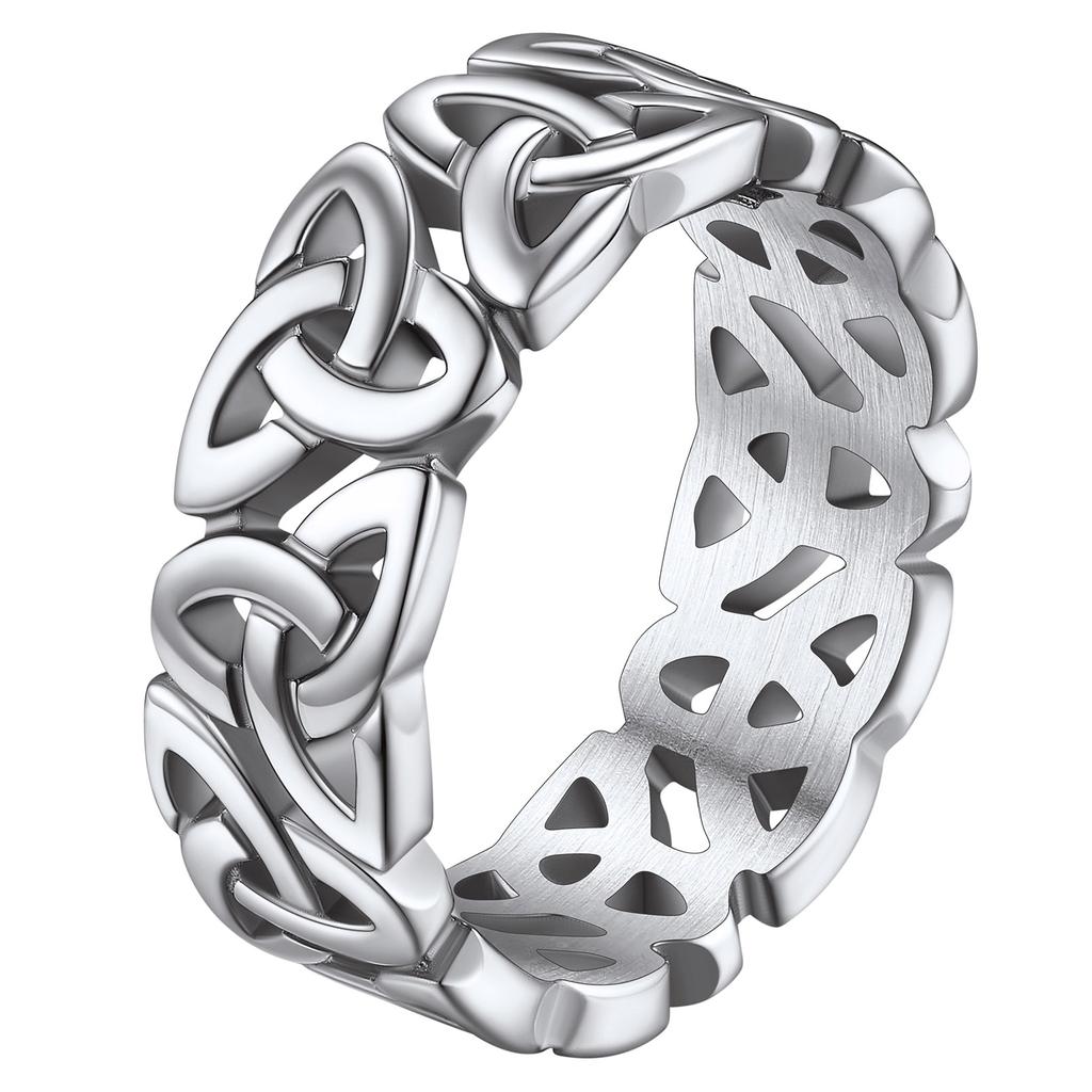 U7 Inele din Oțel Inoxidabil cu Decupaj Nod Celtic Irlandez Triquetra pentru Bărbați Femei Simboluri Clasice Bijuterii Unisex pentru Cuplu