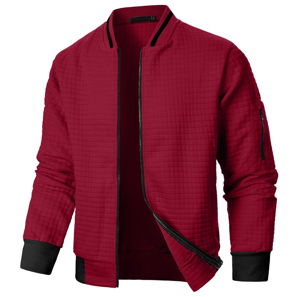 Men's Casual Color Block Jacket with Stand Collar, Long Sleeves and Pockets