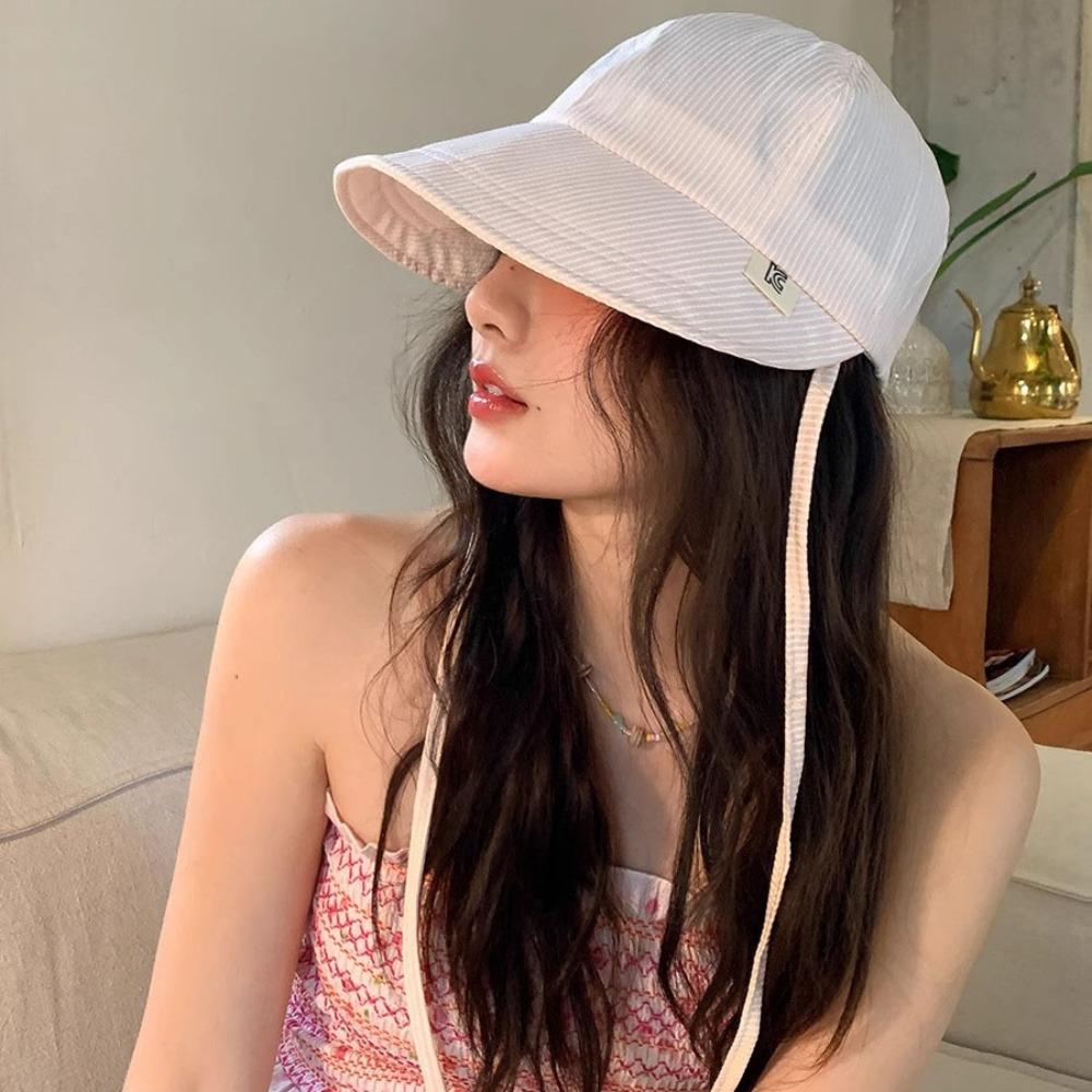 Adjustable Striped Peaked Cap Drawstring Women Sun Hat Lightweight Sunscreen Baseball Hat  Outdoor