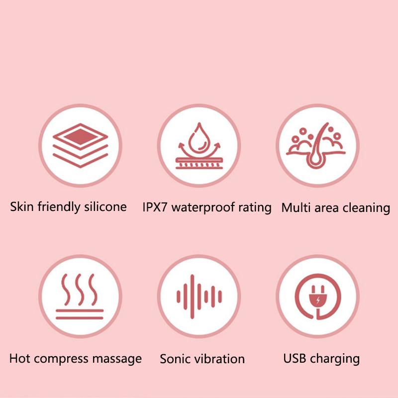 Elektrisches Gesichtsreinigungsinstrument Porenreinigung Schallvibration Massage Silikonbürstenkopf Gesichtsreiniger IPX7 Wasserdicht
