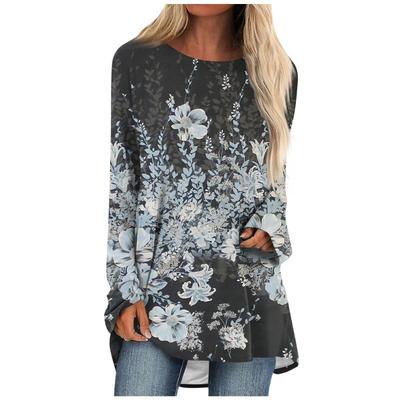 Women's Casual Fashion Floral Print Long Sleeve O-Neck Pullover Top Blouse T-Shirts Women’s