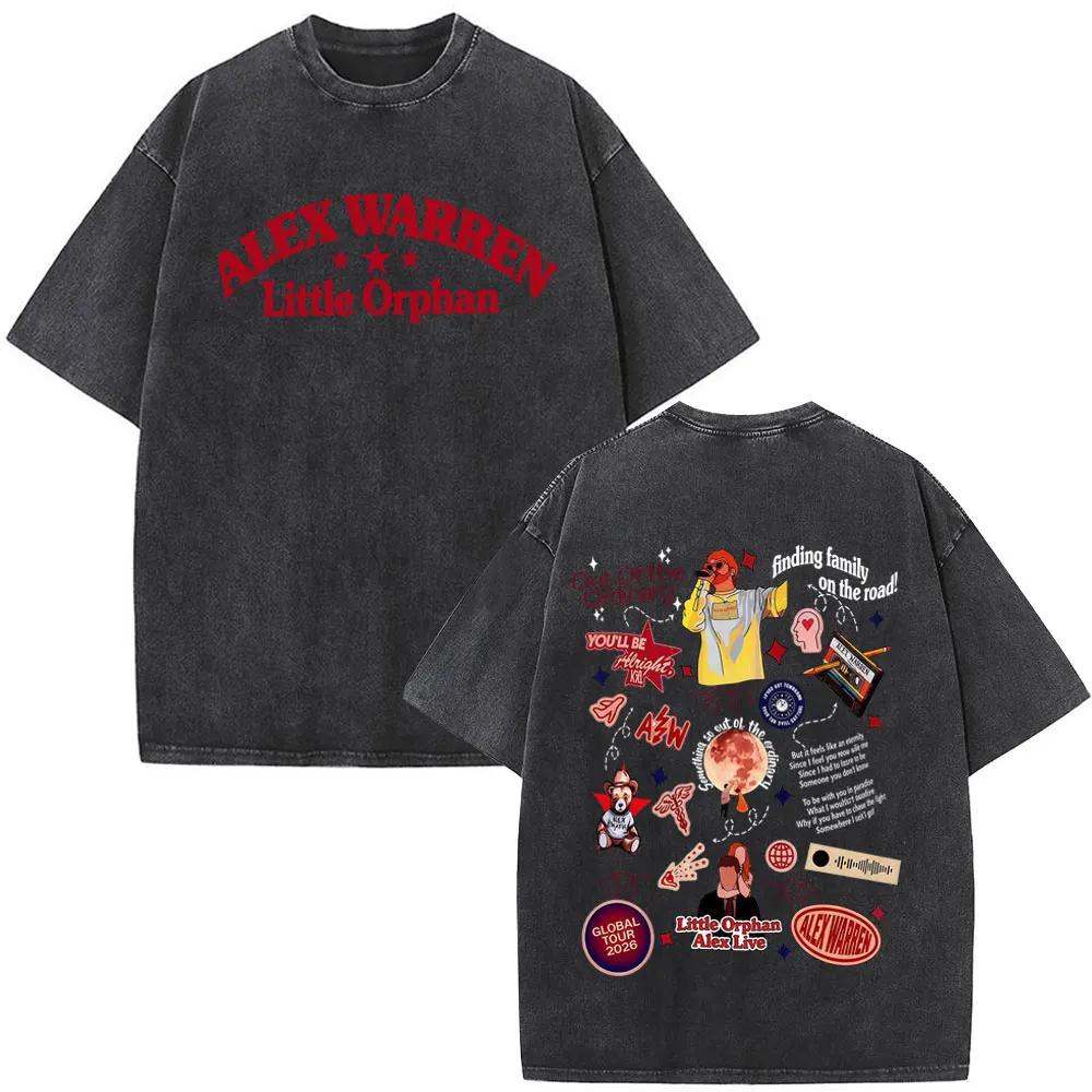 Singer Alex Warren 2026 Tour Print Vintage Washed Tees Men Women Fashion Hip-hop T-shirt Cotton Loose Casual Oversized T-shirts
