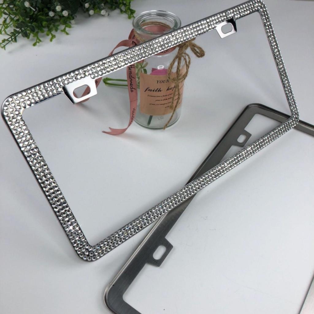 1 szt. Ramka na tablicę rejestracyjną samochodu Błyszcząca kryształowa ramka na tablicę rejestracyjną Amerykańska ramka na tablicę rejestracyjną Ramka na tablicę rejestracyjną ze stali nierdzewnej Akcesoria samochodowe