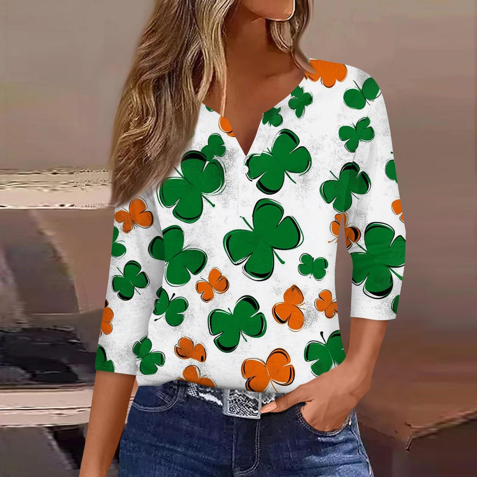 

Жен. Футболка Футболка С принтом Пуговицы Рукав 3/4 Повседневные Выходные Мода Классический V-образный вырез Обычный Топ L армия зеленый