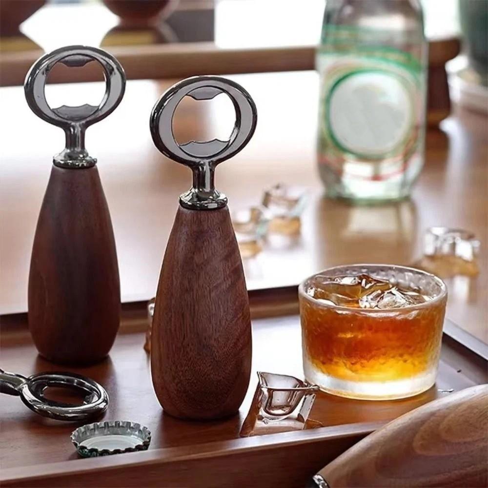 Creative Beer Bottle Opener Stainless Steel Wooden Bottle Opener Beer Can Opener  Kitchen Tools