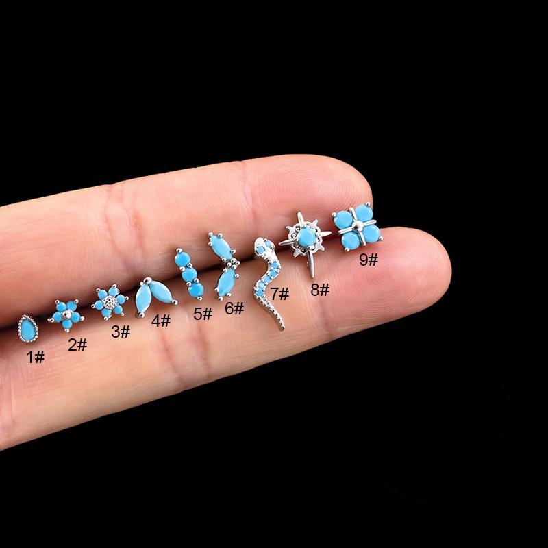 2PCS Stainless Steel Mini Blue Zircon Piercing Stud Earrings Small Helix Tragus Ear Studs Cartilage Women Earings Korean Jewelry