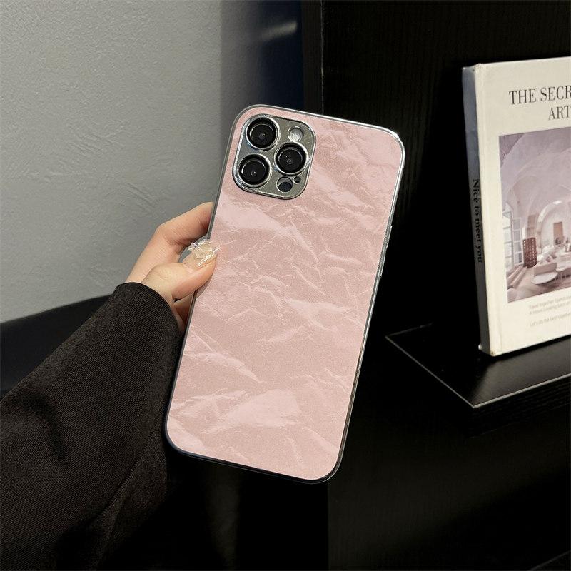 

Чехол из гальванизированной серебряной кожи с рисунком снежных гор для iPhone 16, 15, 14, 13, 12, 11 Pro Max Plus со стеклянной пленкой, противоударной задней крышкой iPhone 11 розовый