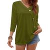 Women's Fashion Casual Three-quarter Sleeve Solid Color Button Round Neck Top