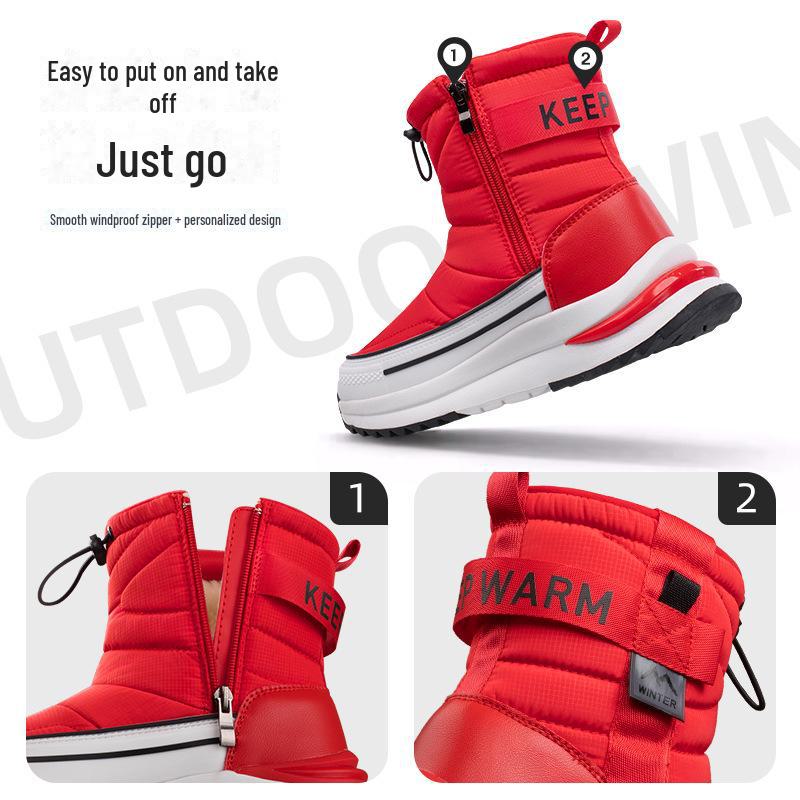 Unisex Winter Anti-Skid Snow Boots, Thickened Cotton, Plus Velvet, Warm, Short Style