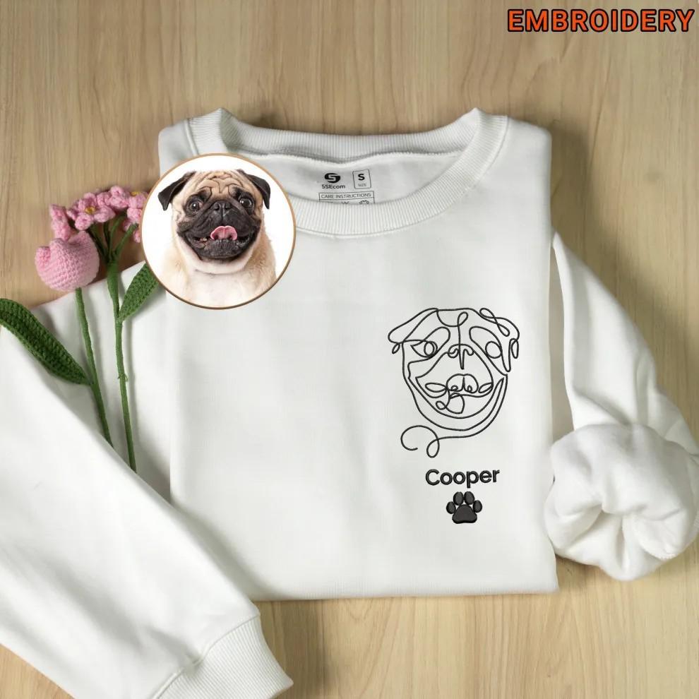 Custom Pet Portrait Line Art Embroidered Hoodie Personalized Dog Cat Face Embroidery Pullover Hooded Sweatshirt XS-4XL