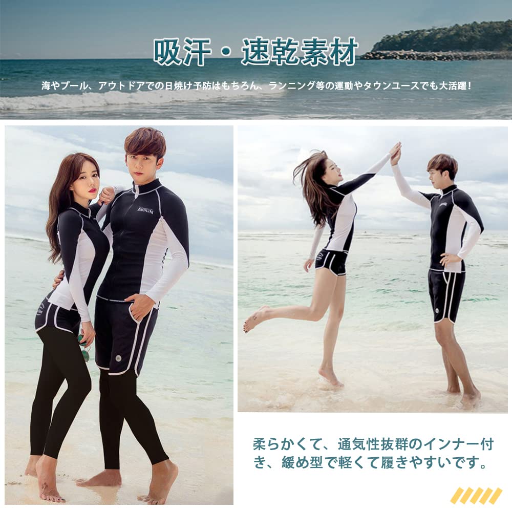 YFMAYI Men's Rash Guard Swimsuit, Long Sleeve Leggings, Surf Pants, Fitness, Swimming, Amphibious, 3-Piece Set