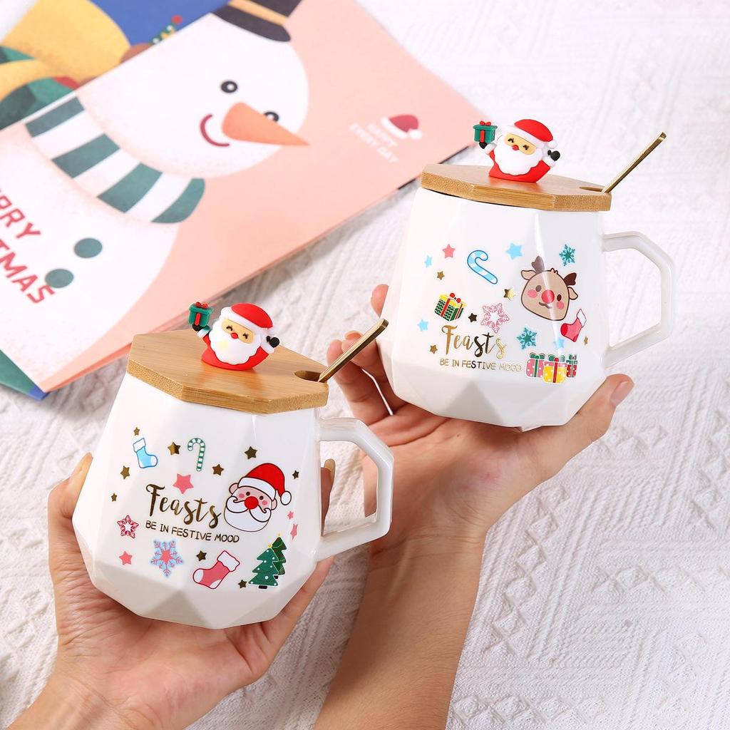 Creative Christmas Cartoon Santa Coffee Mug Gift Set