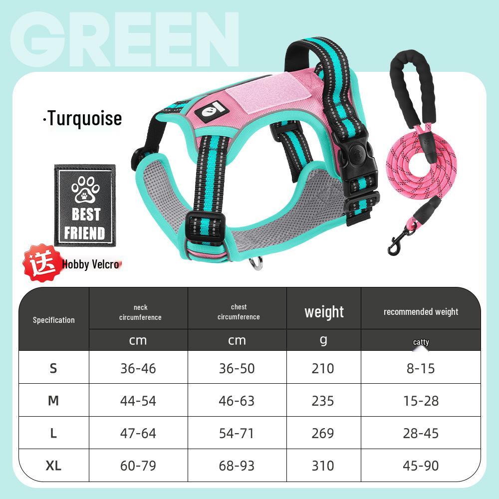 Large Dog Vest-Style Harness with Velcro & Shock-Resistant Leash