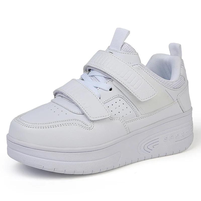 

Новые детские роликовые коньки для мальчиков и девочек, унисекс, роликовые коньки с двойными колесами, обувь, новые кроссовки, спортивная обувь для улицы, повседневная обувь 40 белый