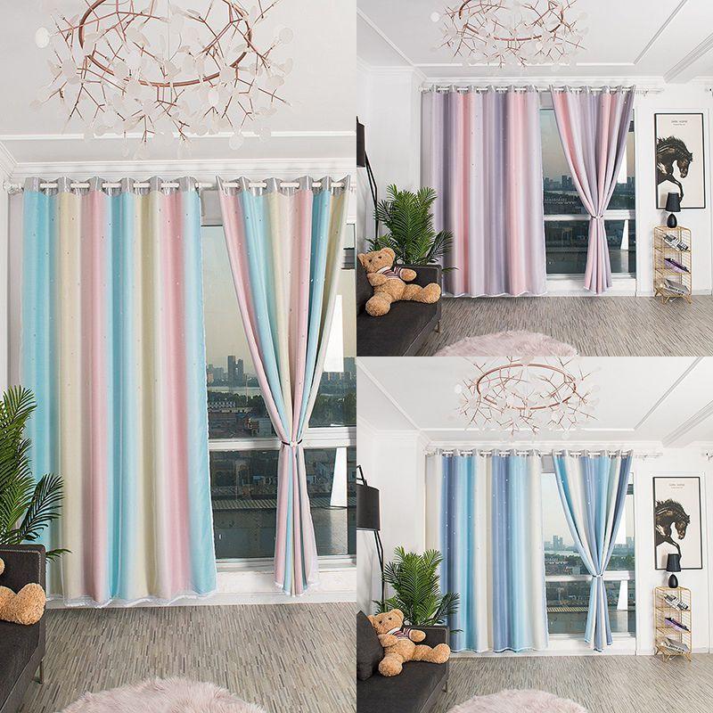 Stylish Blackout And Tulle Drapes With Hollowed Out Star Design For Living Room Decor