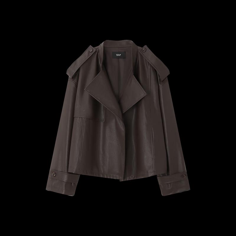 Damen Cropped Jacke mit Revers aus Kunstleder