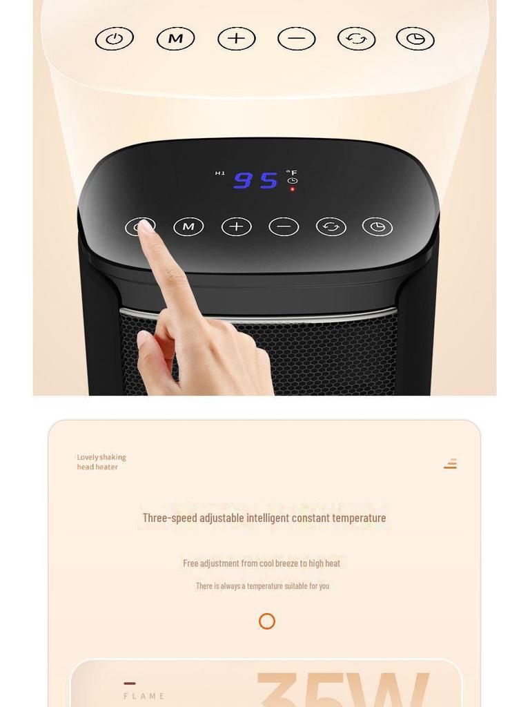 Digital Display Remote-Control Desktop Heater with Oscillation, Fast Heating, Intelligent PTC Hot Air Blower for Home and Office